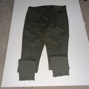 Army green distressed jeans